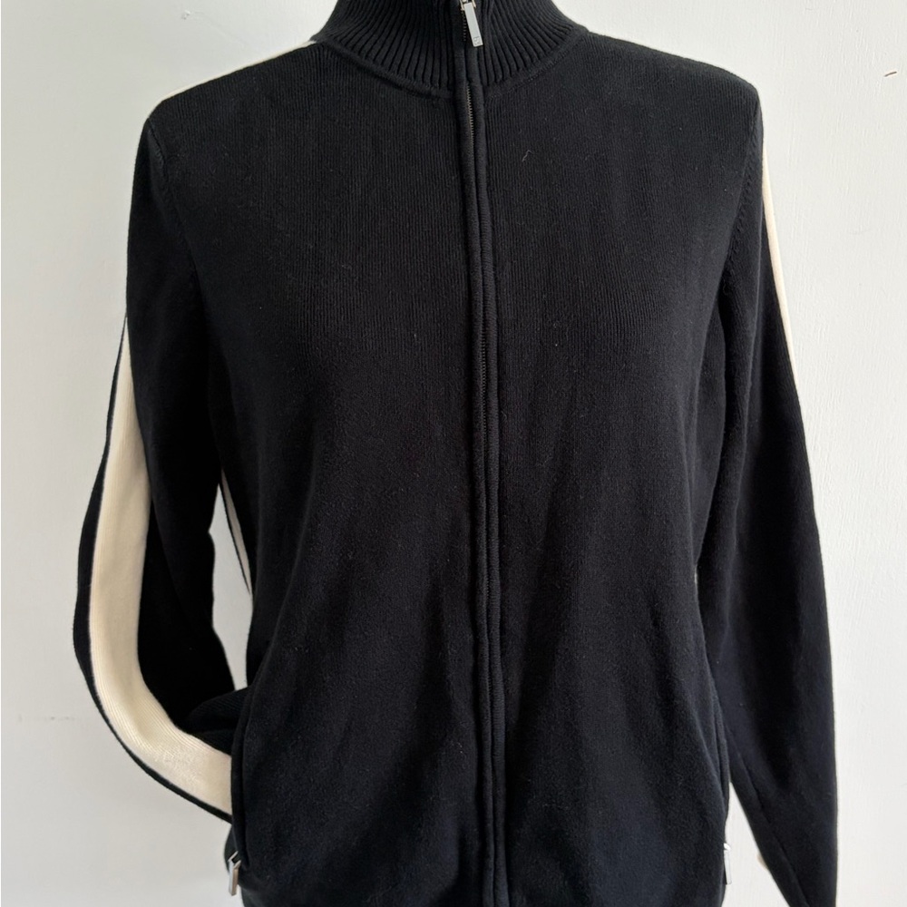 Lauren Ralph Lauren Black Cotton Sweater with Cream Sleeve Accent